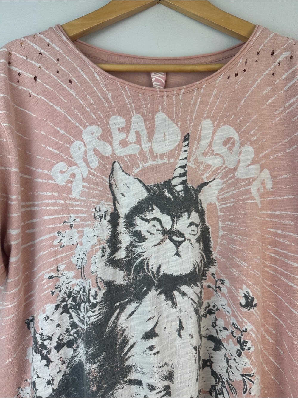 Magnolia Pearl Spread Love Cat Oversized Tee in Mollu Pink Distressed Cotton OS - Picture 4 of 16